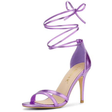 Allegra K - Open Toe Lace-Up Stiletto Heels Sandals