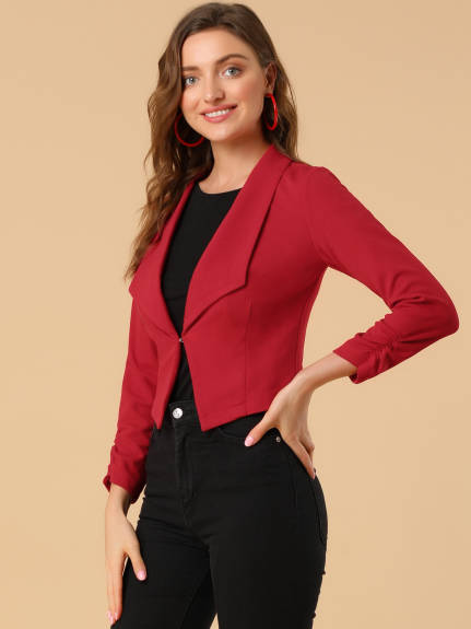 Allegra K- Cropped Notched Lapel Long Sleeve Blazer