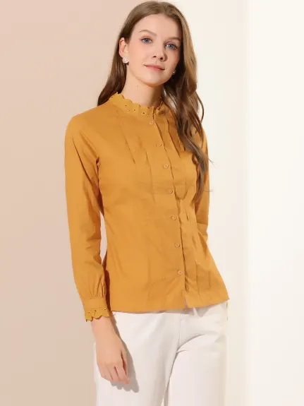 Allegra K- Lace Mock Neck Long Sleeve Cotton Shirt