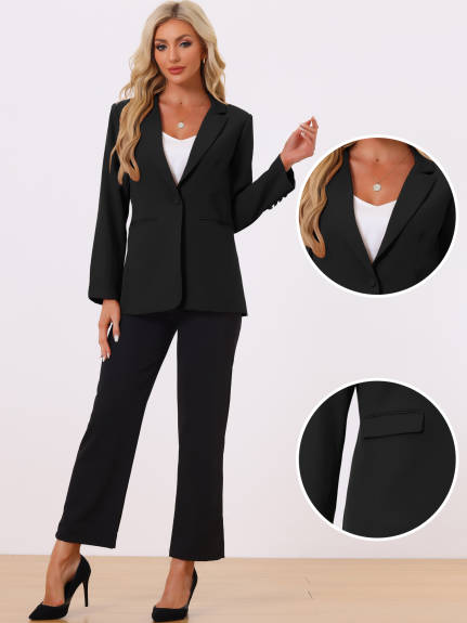 Allegra K- One Button Open Front Suit Blazer