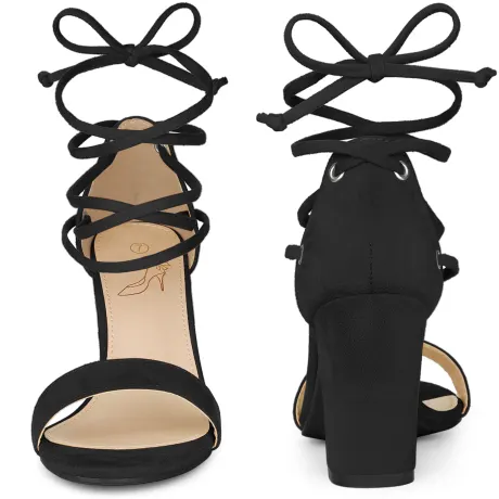 Allegra K- Strappy Lace Up Chunky High Heel Sandals