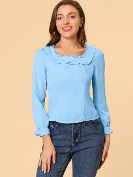 Allegra K - Elegant Square Neck Ruffled Blouse