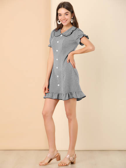 Allegra K- Plaid Gingham Ruffled Retro Peter Pan Collar Dress