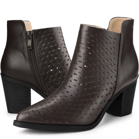 Allegra K- Low Heels Cut Out Western Ankle Boots