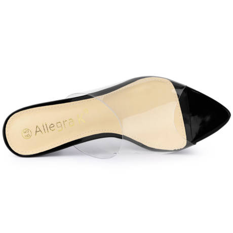 Allegra K- Clear Strap Point Toe High Block Heel Slides