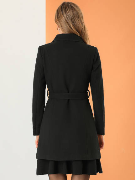 Allegra K- Elegant Lapel Collar Long Trench Coat