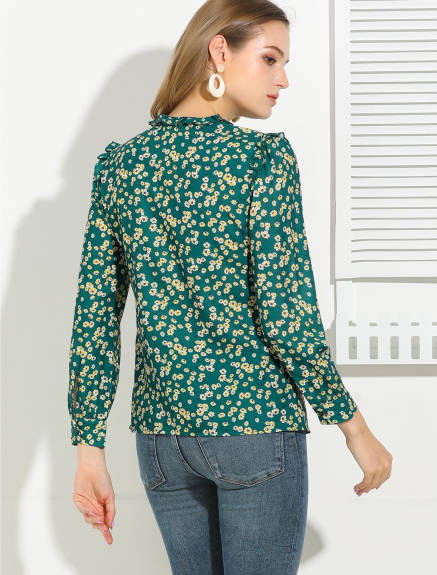 Allegra K- Ruffled Floral Daisy Blouse Shirt