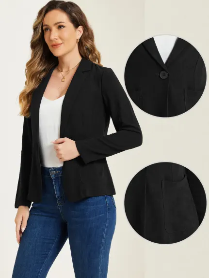 Allegra K - Notch Lapel One Button Linen Blazer