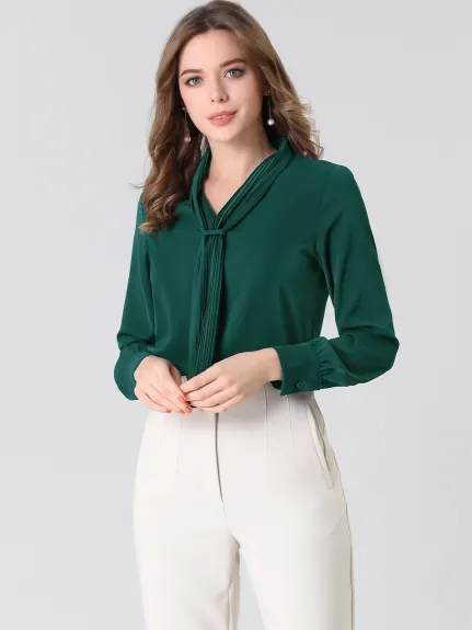 Allegra K- Chiffon Pleated Tie Neck Blouse Shirt