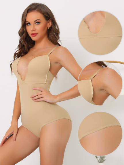 Allegra K - U Plunge Built-in Bra Leotard Bodysuit Pack