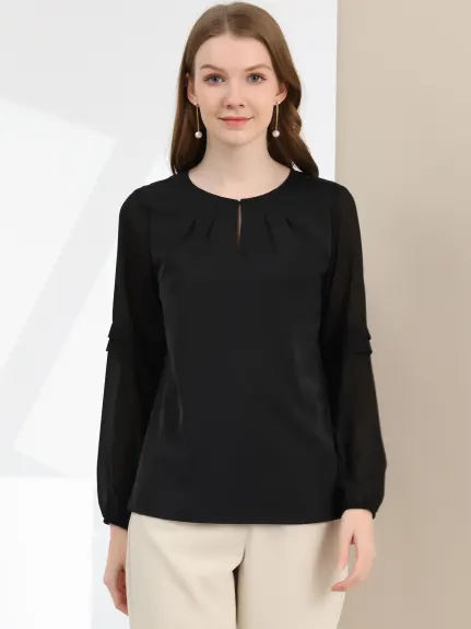 Allegra K- Long Sleeve Keyhole Neck Blouse Top