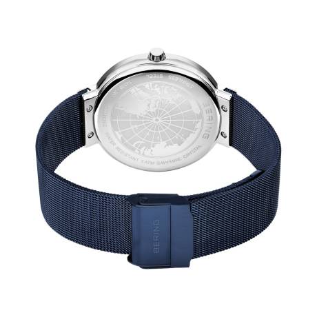 BERING - Montre classique en acier inoxydable pour hommes de 39 mm en argent/bleu