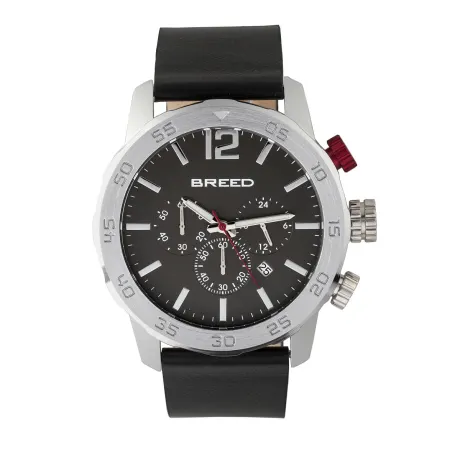 Breed - Montre chronographe Manuel avec bracelet en cuir et date - Argent