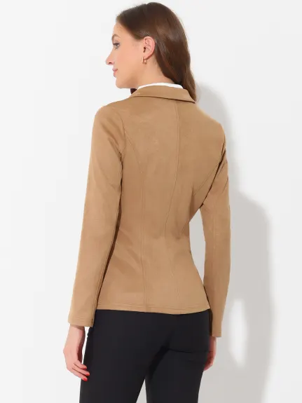 Allegra K- Notched Lapel Button Faux Suede Blazer