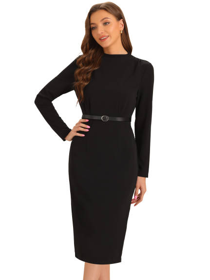 Allegra K - Stand Collar Bodycon Business Dress