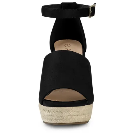 Allegra K- Espadrilles plateforme femme Espadrille noire sandales compensées