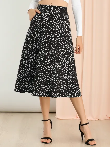Allegra K- A-Line Floral Chiffon Midi Skirt