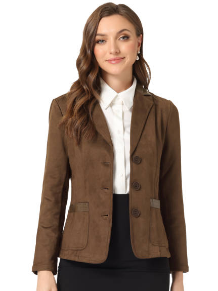 Allegra K - Faux Suede Lapel Button Down Blazer