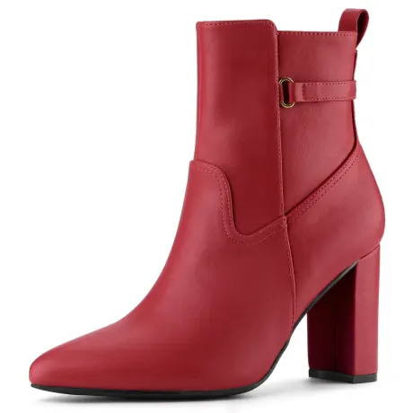 Allegra K- Pointed Toe Chunky High Heels Ankle Boots