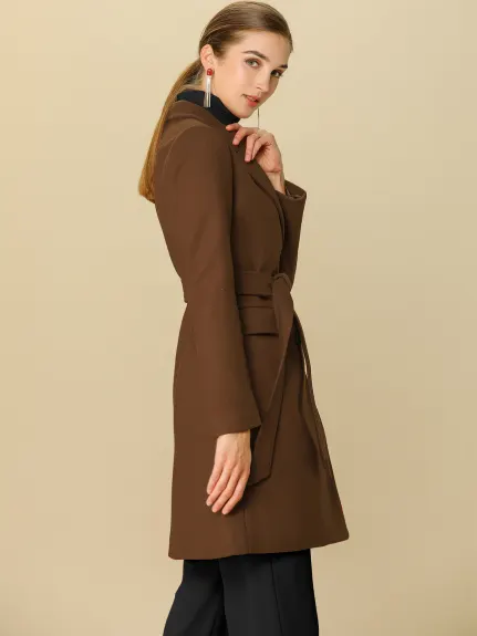 Allegra K- Trench-coat à poche et ceinture à double boutonnage