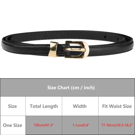 Allegra K- Skinny PU Leather Belt with Gold Metal Buckle