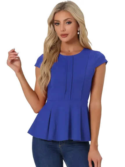 Allegra K - Round Neck Workwear Peplum Top