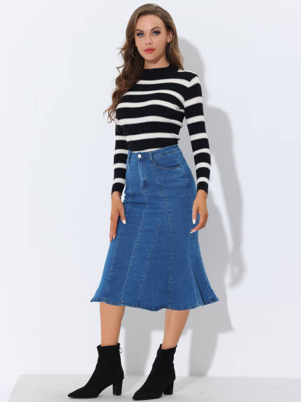 Allegra K- Fishtail Hem Bodycon Midi Denim Skirt