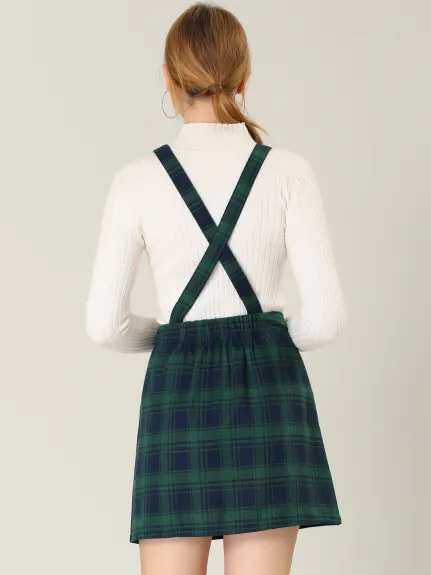 Allegra K- Mini jupe à bretelles à carreaux pour femme