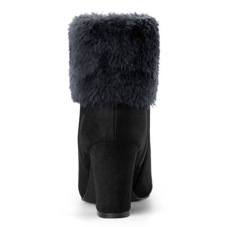 Allegra K- Faux Fur Block Heel Winter Ankle Boots