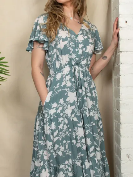 Agata Robe Évasée Imprimé Floral Vert