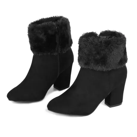 Allegra K- Faux Fur Block Heel Winter Ankle Boots