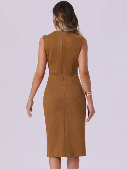 Allegra K - Faux Suede Split Hem Work Dress