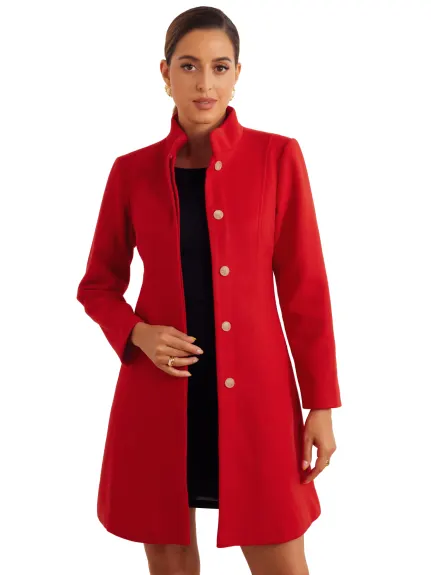 Allegra K - Stand Neck Single Breasted Pea Coat