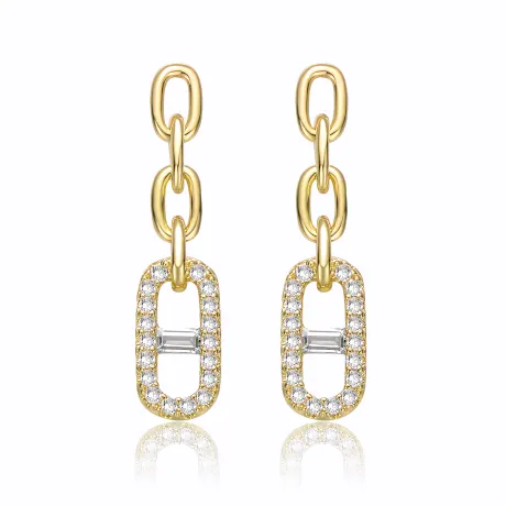 Rachel Glauber 14k Gold Plated with Cubic Zirconia Triple Chain Mariner Anchor Link Drop Earrings