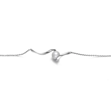 Genevive Sterling Silver with Single Freshwater Pearl Ribbon Delicate Cable Bracelet