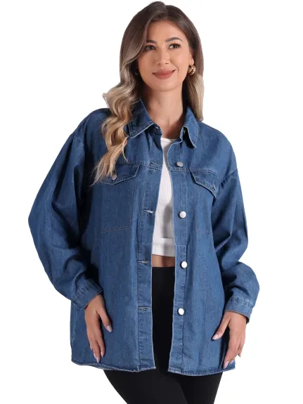 Allegra K - Veste en jean surdimensionnée à manches longues