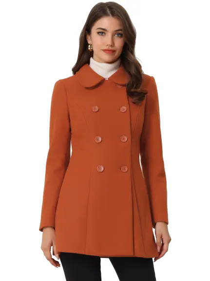 Allegra K- Peter Pan Collar Double Breasted Coat