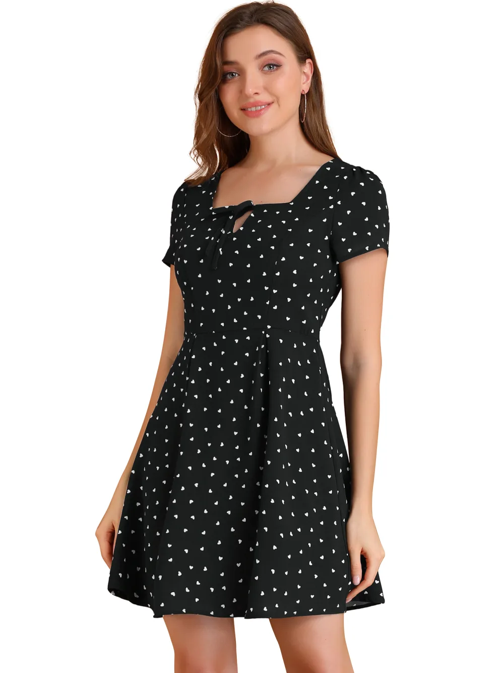 Allegra K- Printed Short Sleeve A-Line Dress