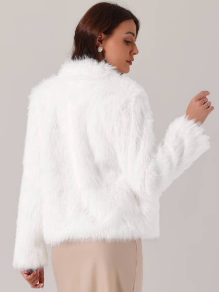 Allegra K - Faux Fur Fleece Shaggy Winter Coat