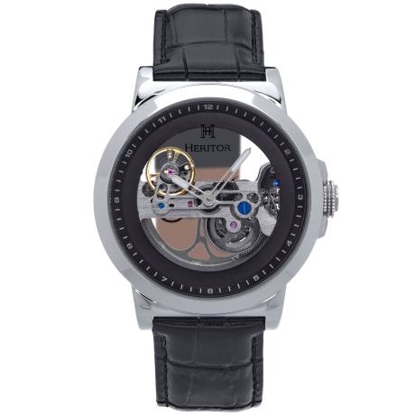 Montre automatique Heritor Xander semi-squelette avec bracelet en cuir - Argent/Bleu