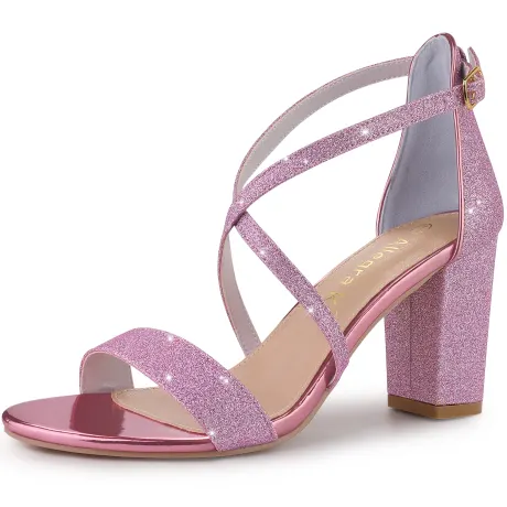 Allegra K - Glitter Crisscross Strap Dress Heeled Sandals