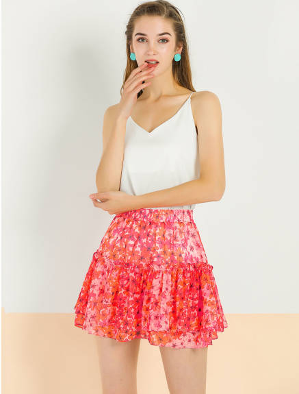 Allegra K- Floral Print A-Line Ruffle Mini Skirt