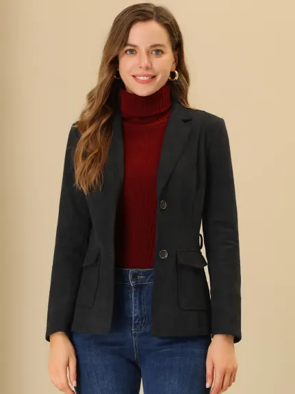 Allegra K- Manteau blazer à simple boutonnage avec ceinture en faux suède