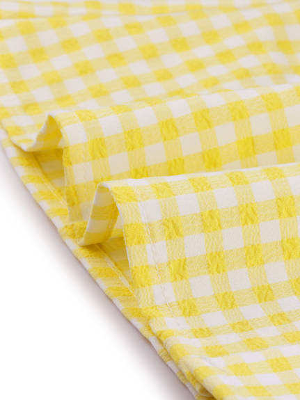 Allegra K - Puff Sleeve Peter Pan Collar Gingham Shirt