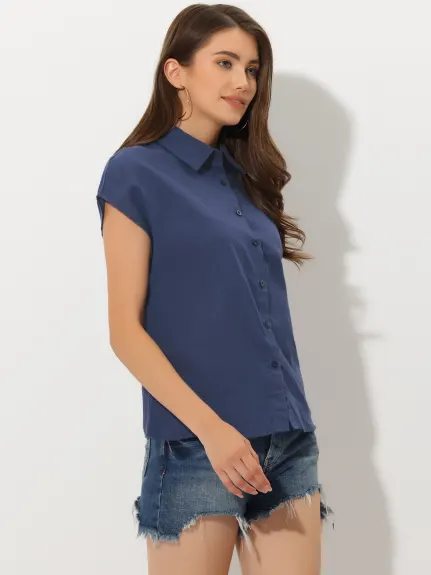 Allegra K- Blouse à manches boutonnées en lin