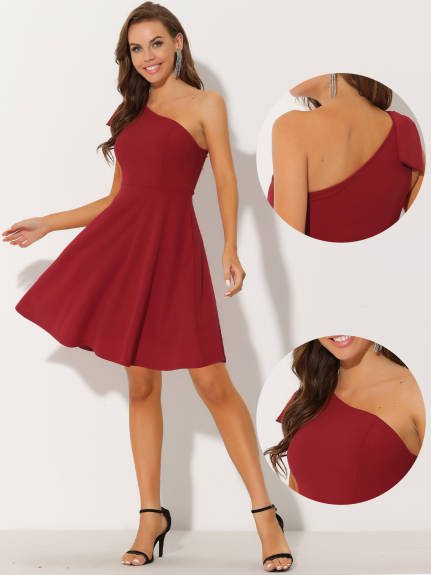 Allegra K- Elegant Flared One Shoulder Cocktail Dress