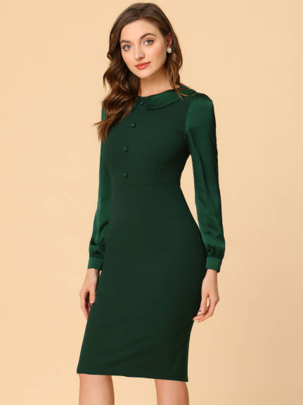 Allegra K- Peter Pan Collar Midi Sheath Dress