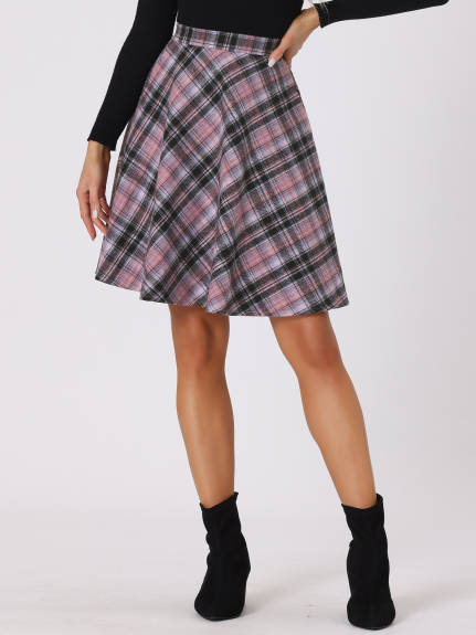 Allegra K - Plaid Tartan Knee Length A-Line Skirt