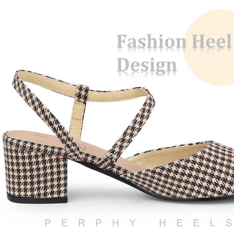 Allegra K- Houndstooth Slip on Chunky Heels Mules