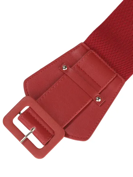 Allegra K- Wide Elastic Waist Belt Chunky Buckle Stretchy Belt